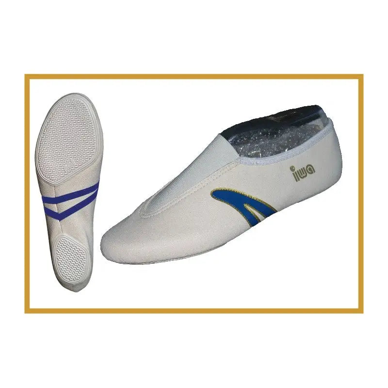 IWA 403 Gymnastikschuhe, weiß mit blauen Streifen